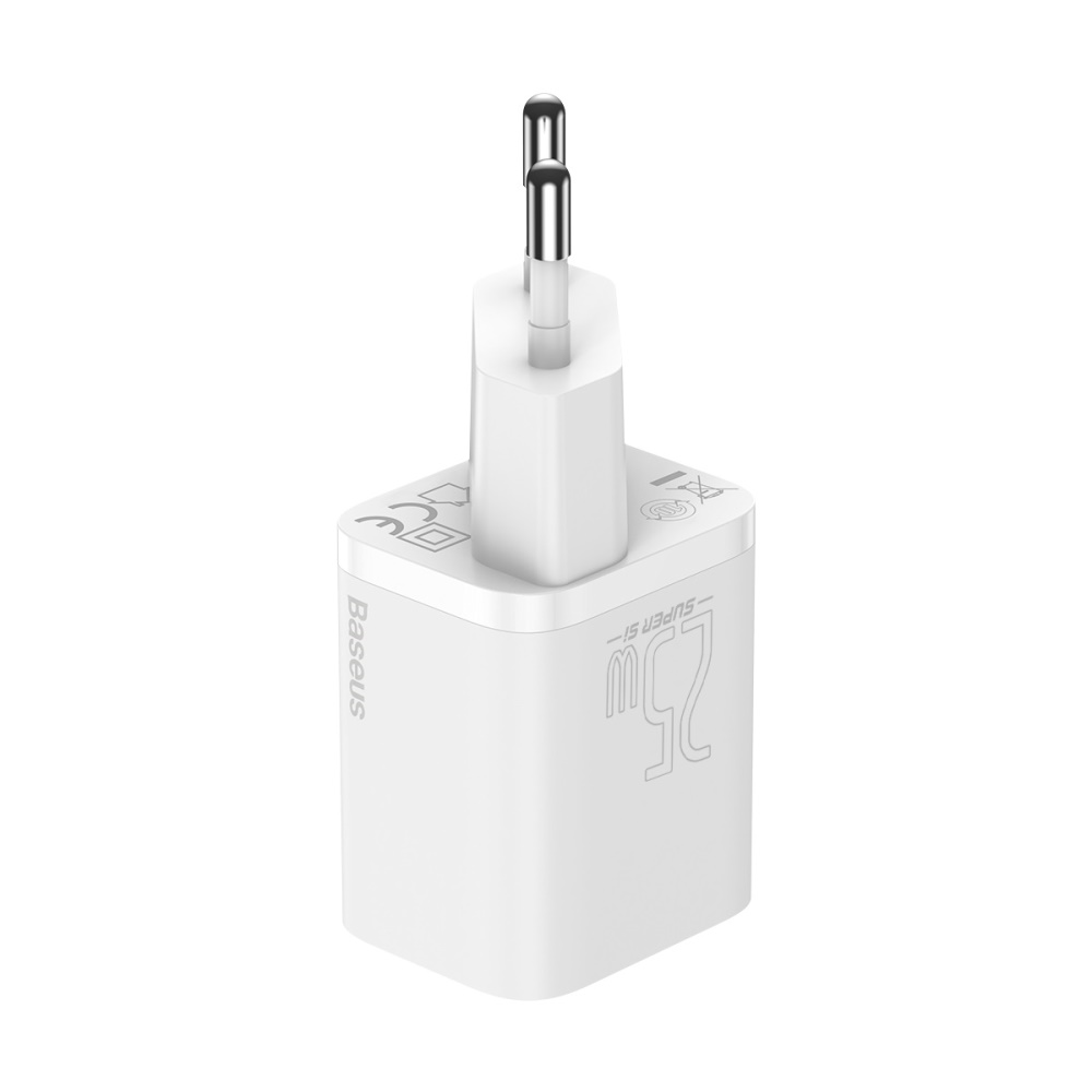 Зарядно устройство Baseus Super, бял, бързо зареждане QC, 25W 1xUSBC + кабел USB-C/USB-C 2 Зарядно устройство Baseus Super, бял, бързо зареждане QC, 25W 1xUSBC + кабел USB-C/USB-C - Image 2