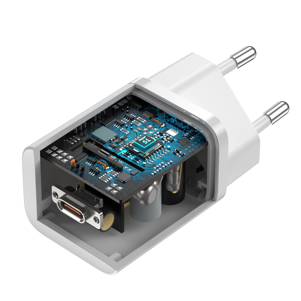Зарядно устройство Baseus Super, бял, бързо зареждане QC, 25W 1xUSBC + кабел USB-C/USB-C 4 Зарядно устройство Baseus Super, бял, бързо зареждане QC, 25W 1xUSBC + кабел USB-C/USB-C - Image 4